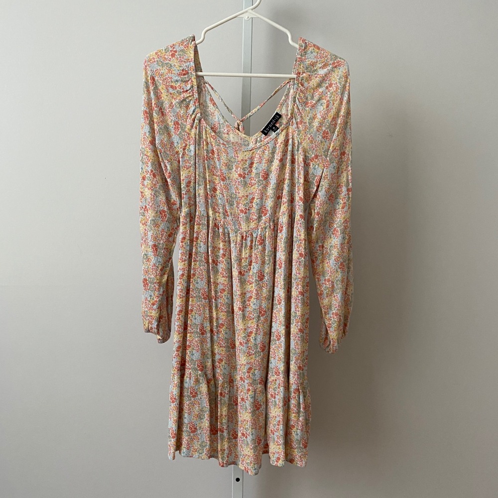 Kenedik Boho Prairie Fairy Peasant Dainty Floral Tiered Mini Dress M Multi